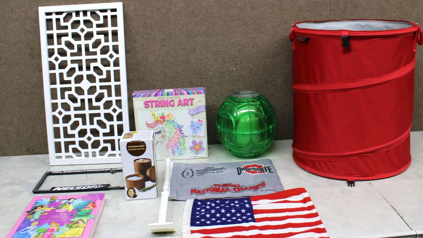 Household Items with Book and Flags