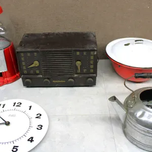 Radio, Clock, Gumball Machine, Kettle, Bowl
