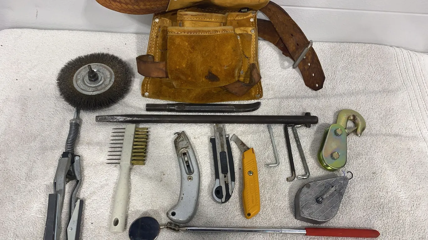 Leather Tool Belt & Assorted Hand Tools