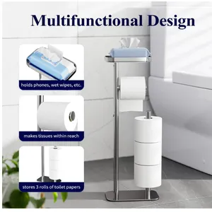Kitsure Metal Toilet Paper Holder Free Standing, Medium, Chrome Silver New
