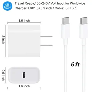 USB C Fast Charger for Apple iPads, iPhones Includes Adapter Plug Block with 6FT Cable Cord