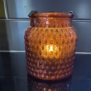 Bath & Body Works Amber Orange Hobnail Glass Tealight Candle Holder with Metal Candle Holder