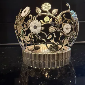 White Floral Gold Glitter 3-Wick Candle Holder Bath & Body Works Pedestal New.  No candle included