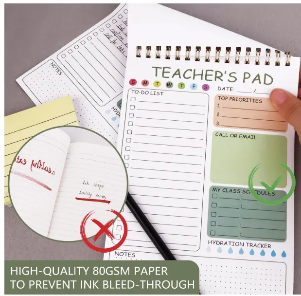 Teacher To Do List Notepad, 8.3x5.8 Inch Teacher Notepad, Spiral Checklist Notebook NEW