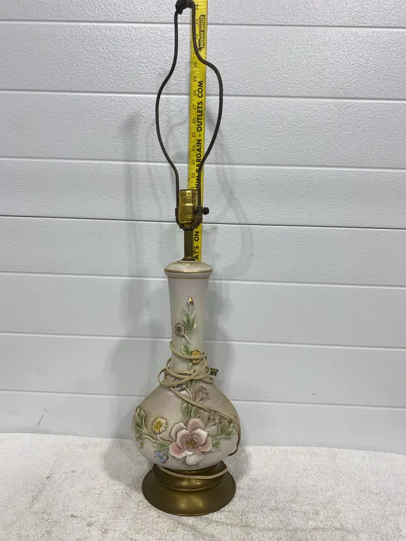 Vintage Hand-Painted Floral Porcelain Table Lamp with Ornate Brass Base