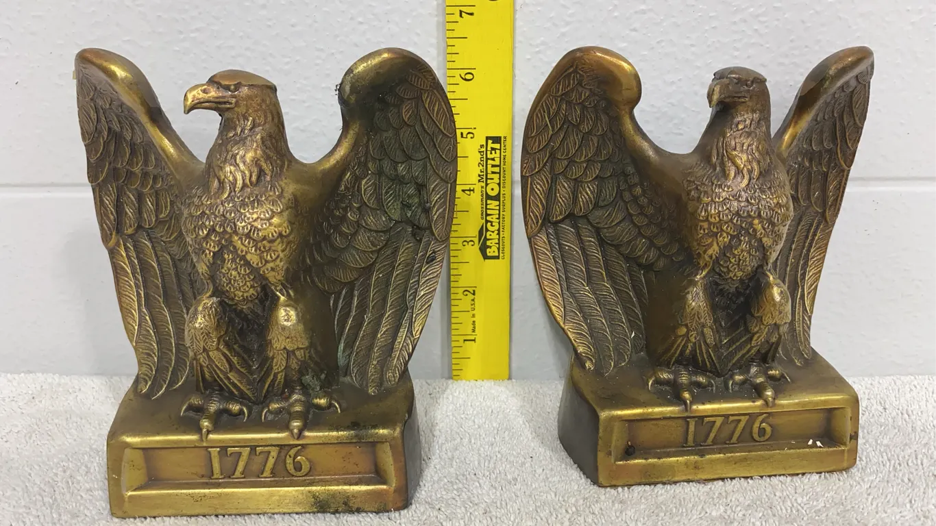 Vintage Colonial Virginia Brass "1776" American Eagle Bookends
