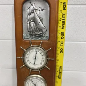 Vintage Nautical Weather Station Wall Plaque (Barometer & Thermometer)