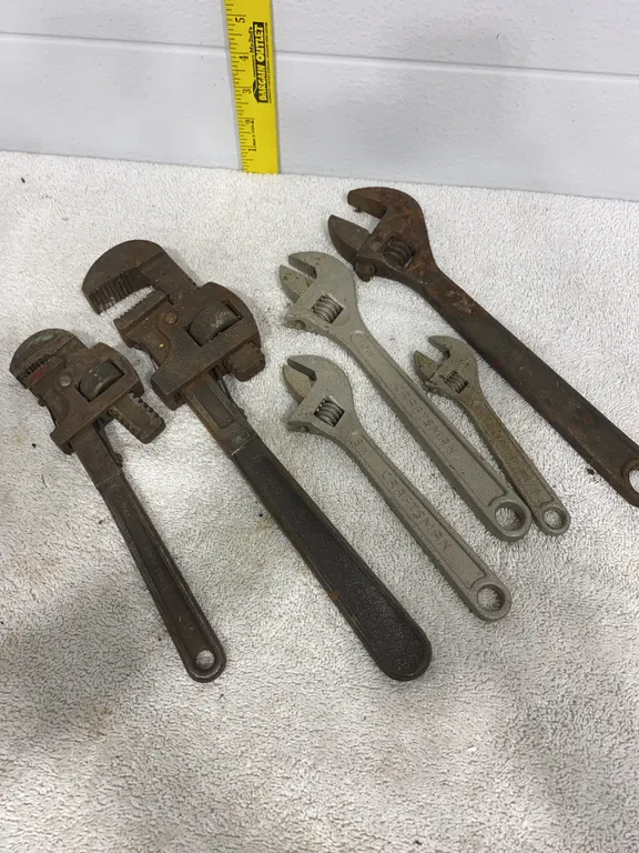Vintage Pipe Wrenches & Adjustable Crescent Wrenches Mechanic Lot