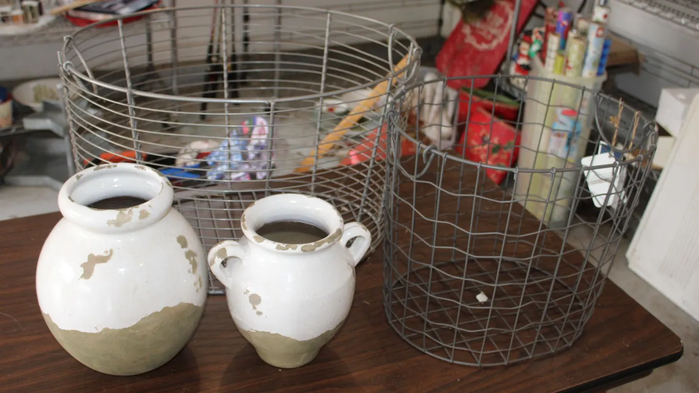 Wire Baskets & Pottery Vases