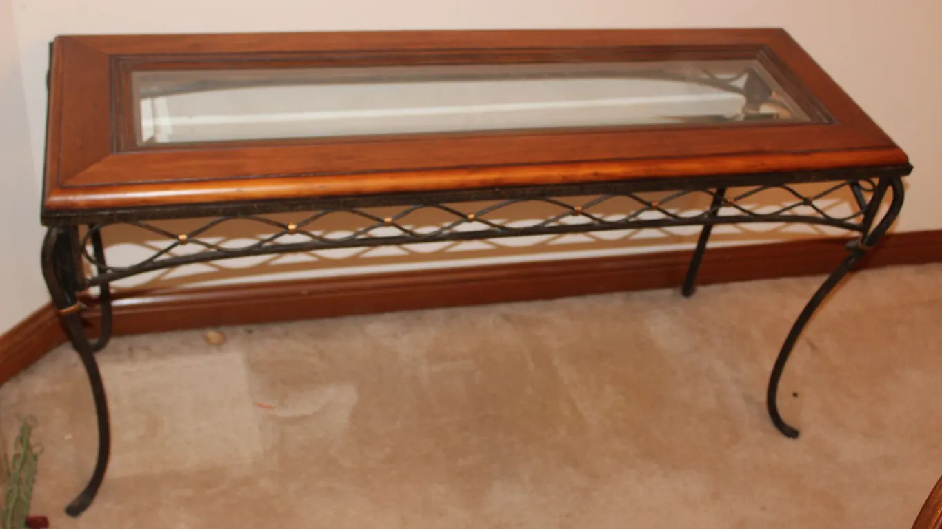 Glass, Wood & Metal Console Table