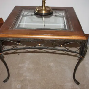 Glass, Wood & Metal Side Table