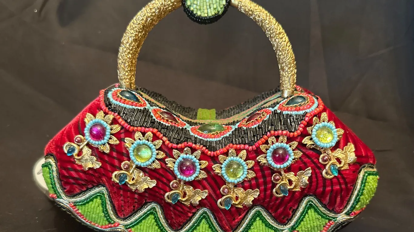 Mary Frances Handcrafted Velvet and Beaded Handbag with Embellishments
