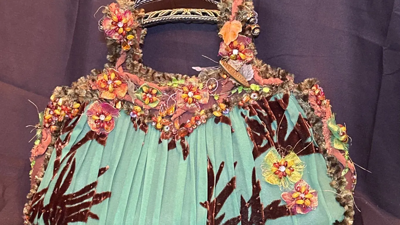 Mary Frances Beaded Handbag with Floral and Velvet Accents