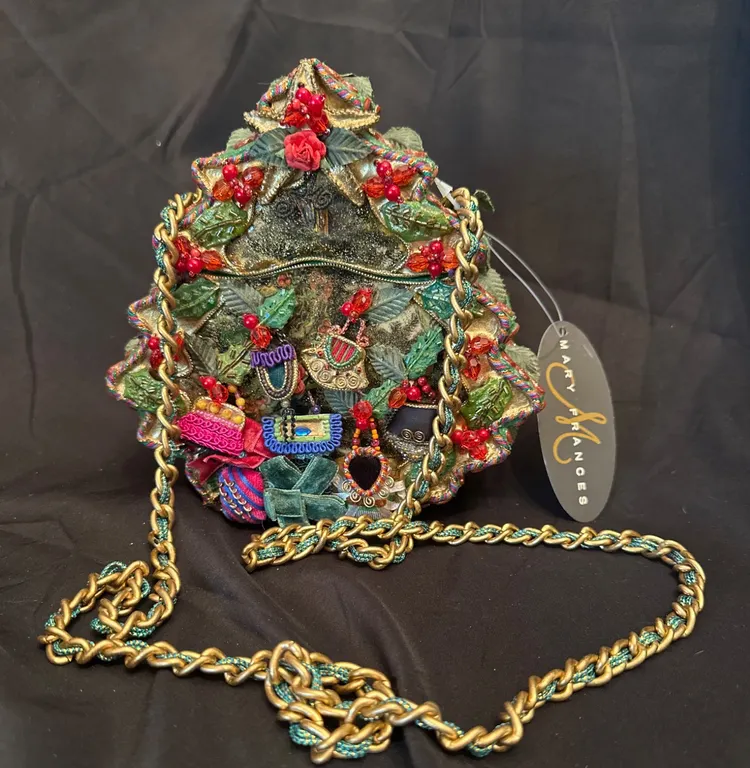 Mary Frances Christmas-Themed Handbag with Chain Strap
