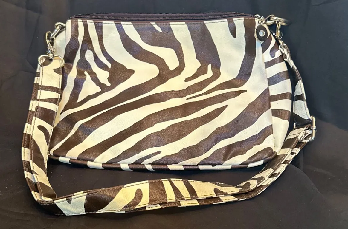 Zebra Print Handbag With Shoulder Strap and Lined Interior