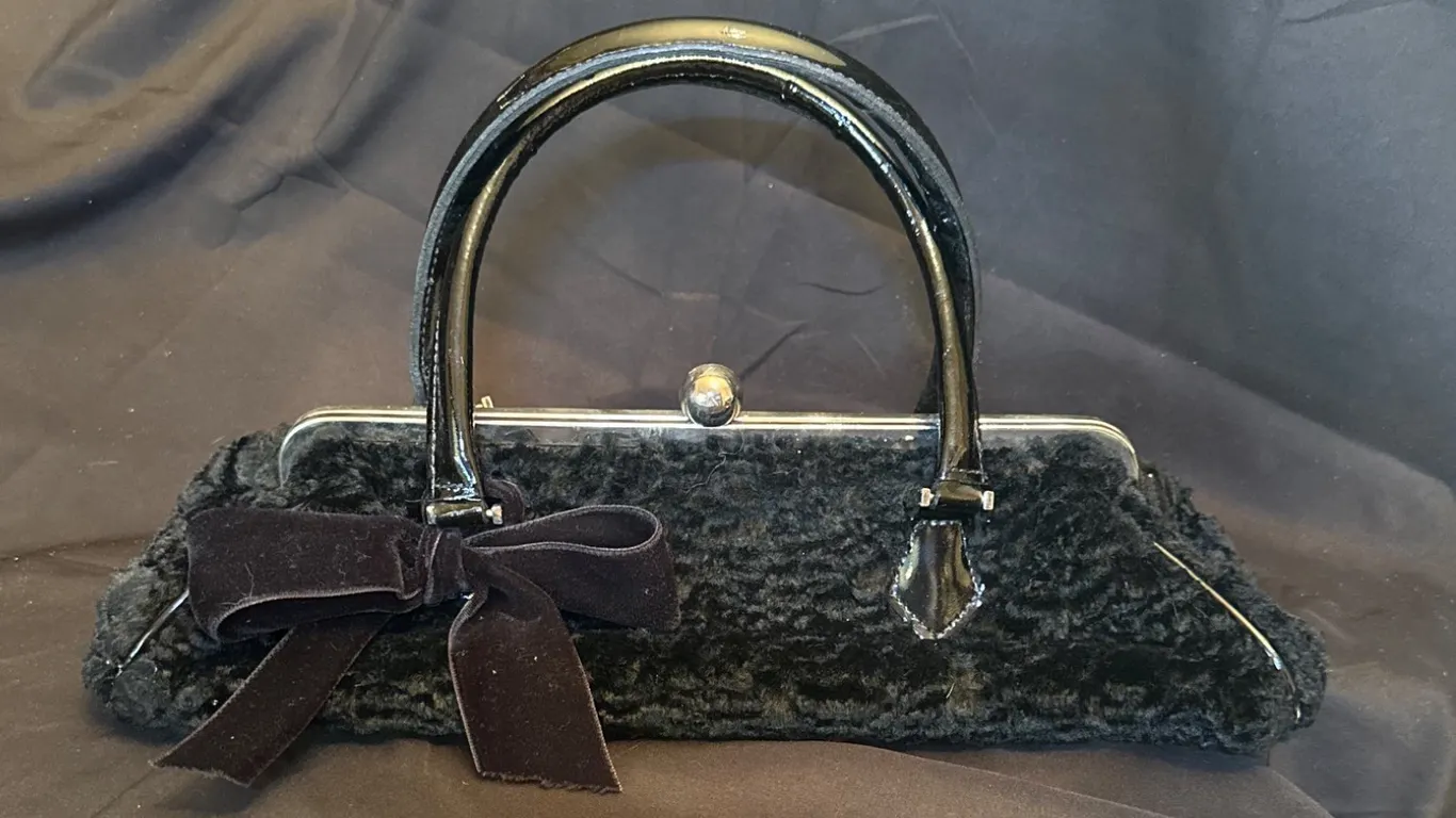 Vintage Black Glenda Gies Purse With Velvet Bow and Metal Frame