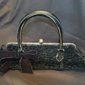 Vintage Black Glenda Gies Purse With Velvet Bow and Metal Frame