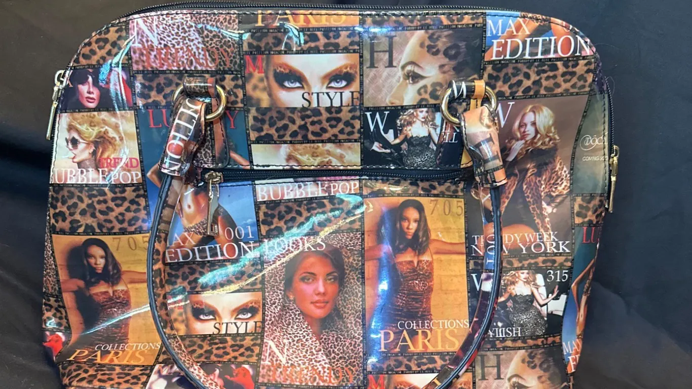 Fashion Magazine Collage & Leopard Print Handbag – Paris New York Style Satchel