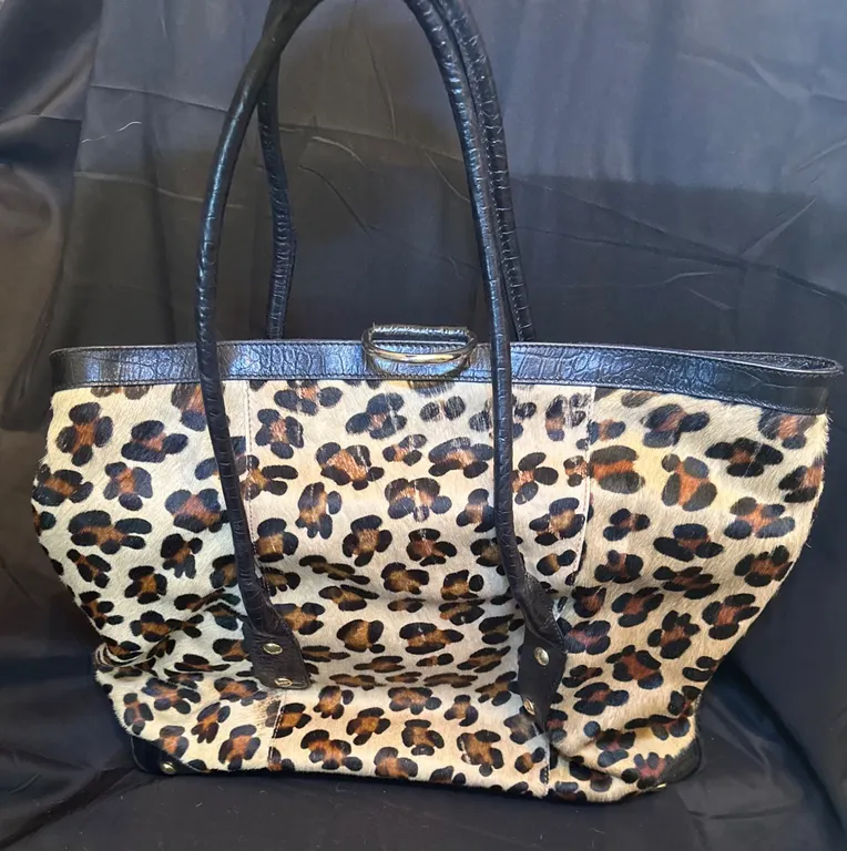 MARCO MAURI Animal Print Handbag with Faux Leather Trim and Inner Pocket