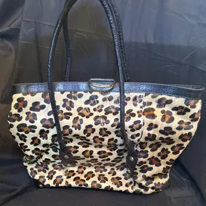 MARCO MAURI Animal Print Handbag with Faux Leather Trim and Inner Pocket
