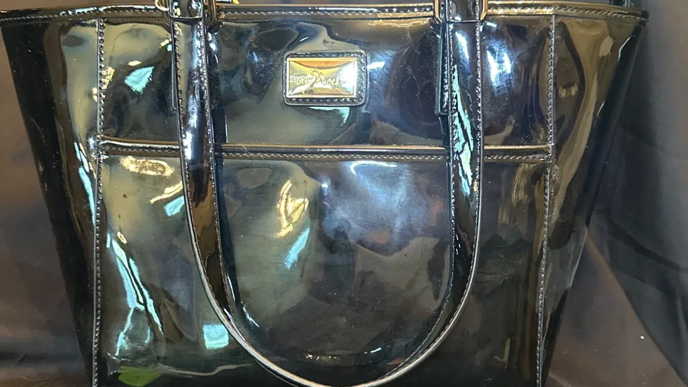 Simply Noelle Black Patent Tote Bag With Gold-Tone Hardware