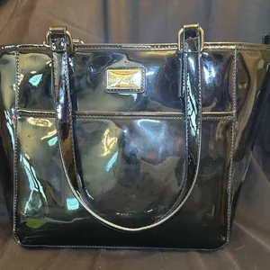 Simply Noelle Black Patent Tote Bag With Gold-Tone Hardware
