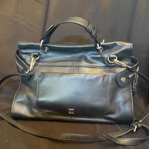 Ivanka Trump Black Leather Handbag with Laser-Cut Floral Design