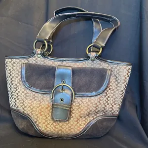 Coach Handbag with Buckle Detail and Patterned Design