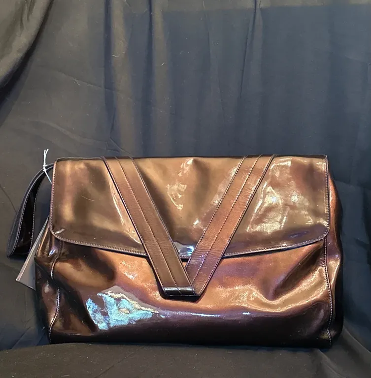 Deep Purple Patent Leather Clutch Bag With Metallic Sheen and Lined Interior