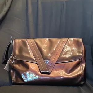 Deep Purple Patent Leather Clutch Bag With Metallic Sheen and Lined Interior