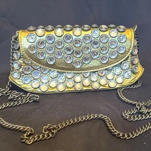 Betsy Johnson Gold-Toned Mini Purse With Rhinestone Accents and Chain Strap