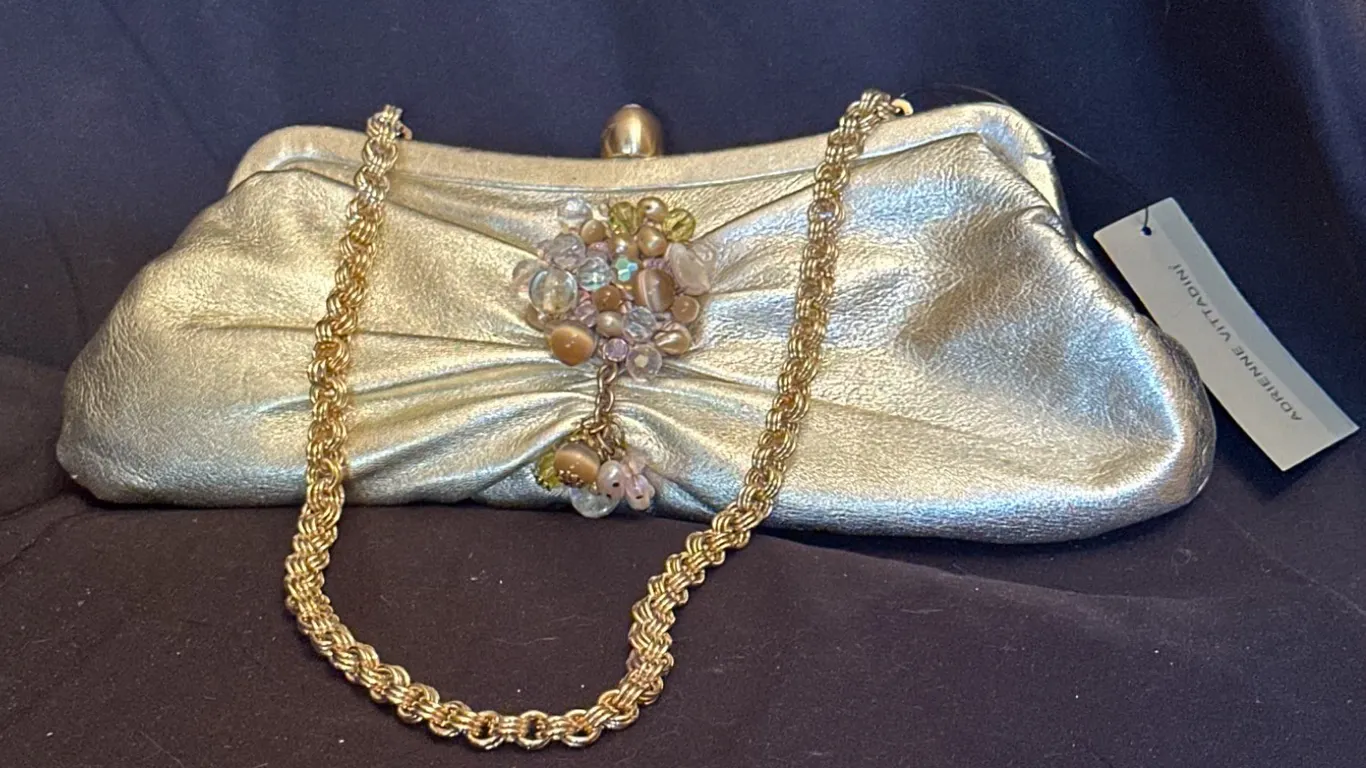Adrienne Vittadini Gold-Tone Evening Clutch Purse With Beaded Accent
