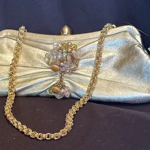 Adrienne Vittadini Gold-Tone Evening Clutch Purse With Beaded Accent