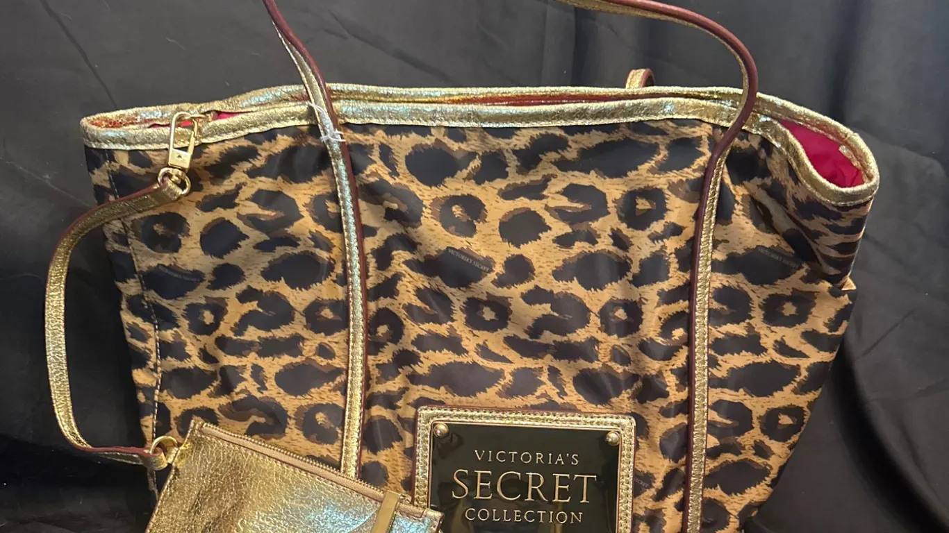Victoria's Secret Leopard Print Tote Bag With Gold-Tone Accents