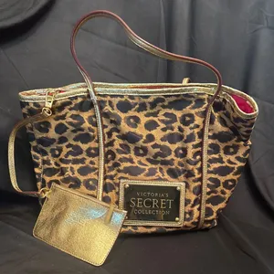 Victoria's Secret Leopard Print Tote Bag With Gold-Tone Accents
