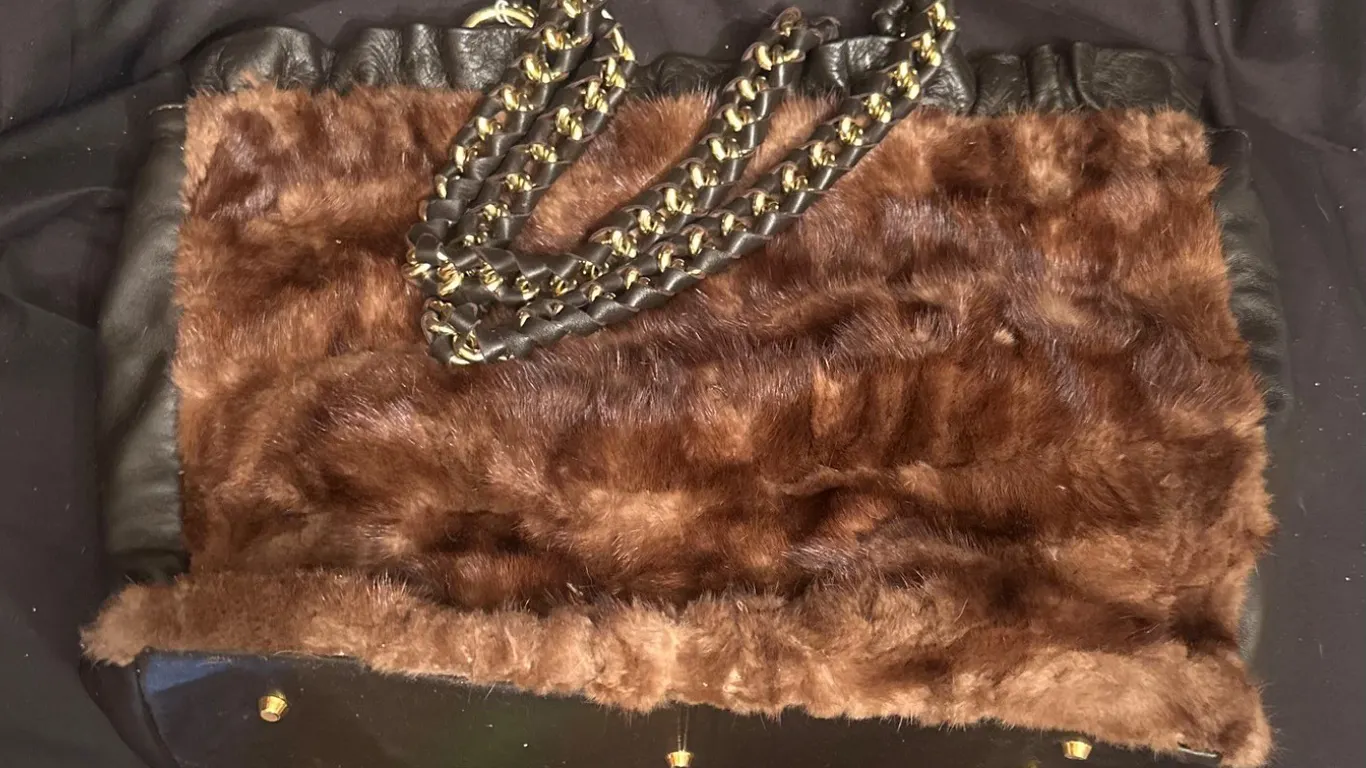 Vintage Paolo Masi Fur and Leather Handbag With Chain Straps