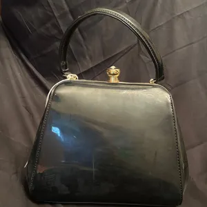 Black Vegan Leather Handbag by Isabelle with Gold-Tone Accents