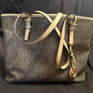 Michael Kors Signature Tote Bag with Gold-Tone Logo Charm