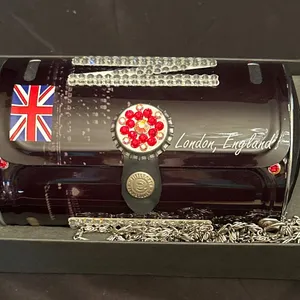 Road Flair London England “LONDON” Swarovski Crystal Embellished Purse with Original Box