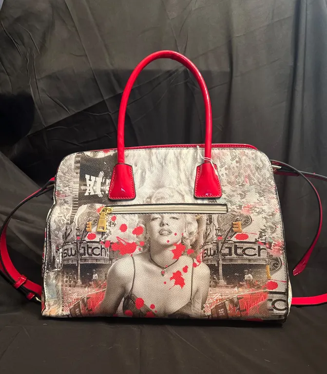 Marilyn Monroe Mimmo Rotella Style Pop Art Handbag – Red & Black Satchel