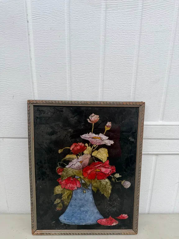 Vintage Floral Still Life in Blue Vase Framed Art