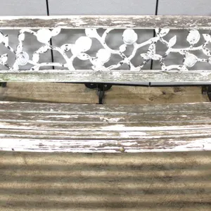 Metal and Wood Garden Bench with Floral Motif