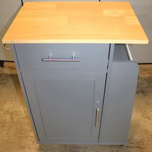 Gray Rolling Kitchen Cart with Wooden Top