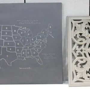 US Map Print and Carved Square Wall Panel
