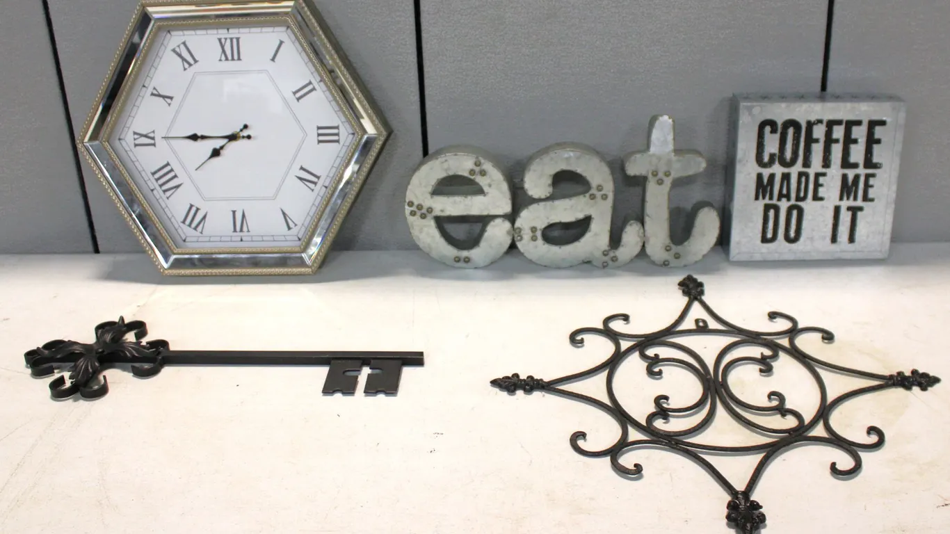 Metal Signs and Clock