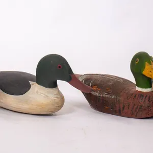 FOUR DUCK DECOYS 8" H., 15" L.