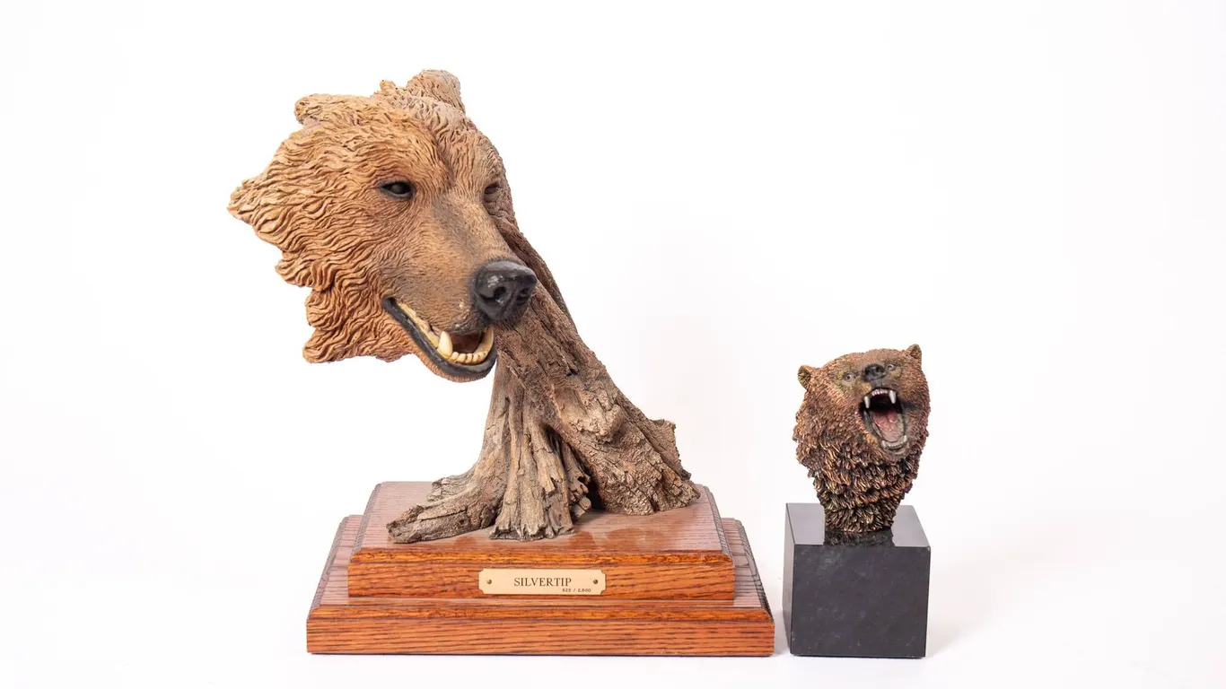 TWO BEAR BUSTS TITLED AND SIGNED SILVERTIP.