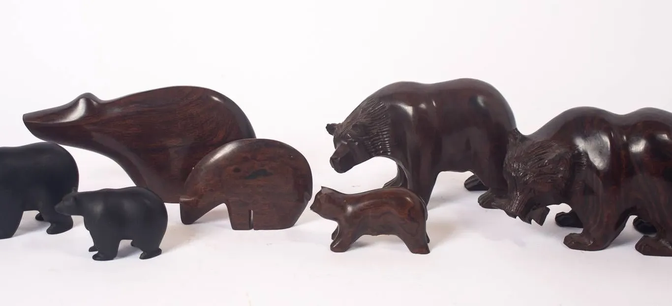 CARVED IRONWOOD BEARS PLUS BLACK BEARS.