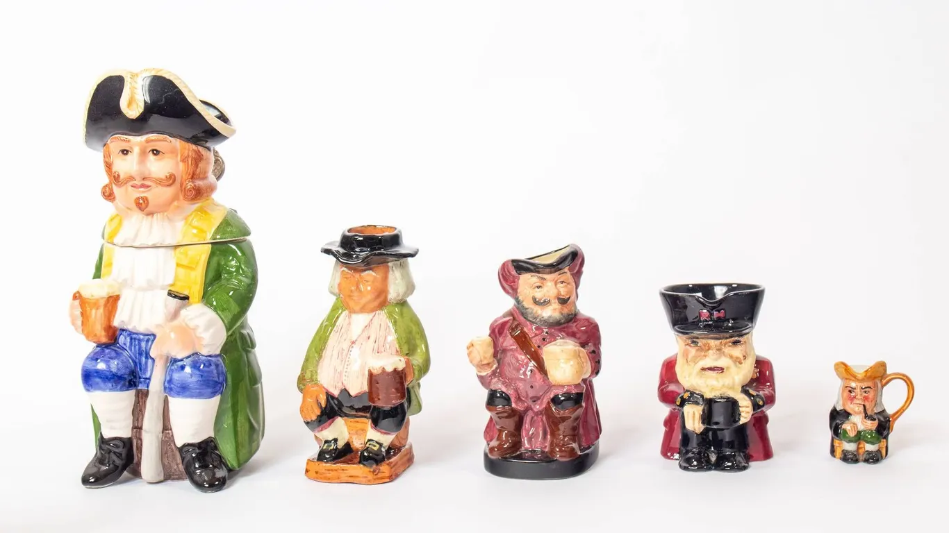ROYAL DOULTON TOBY MUGS, 10" H.