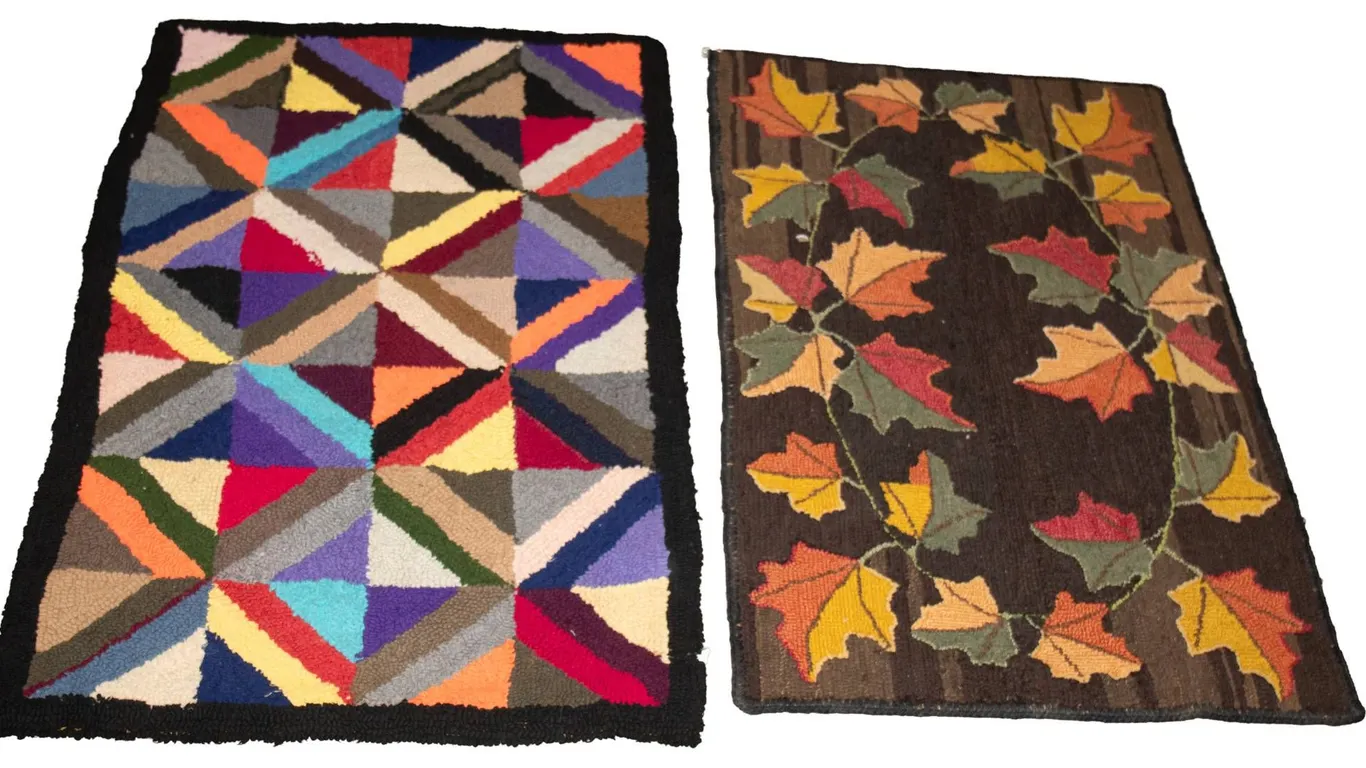 TWO HOOKED RUGS 27" H., 44" W.